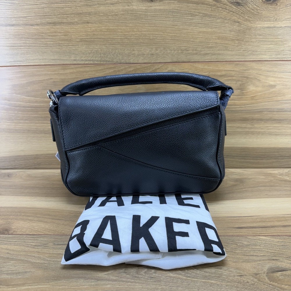 Walter Baker Jagger Crossbody Black Leather Woven Strap Convertible Minimalist